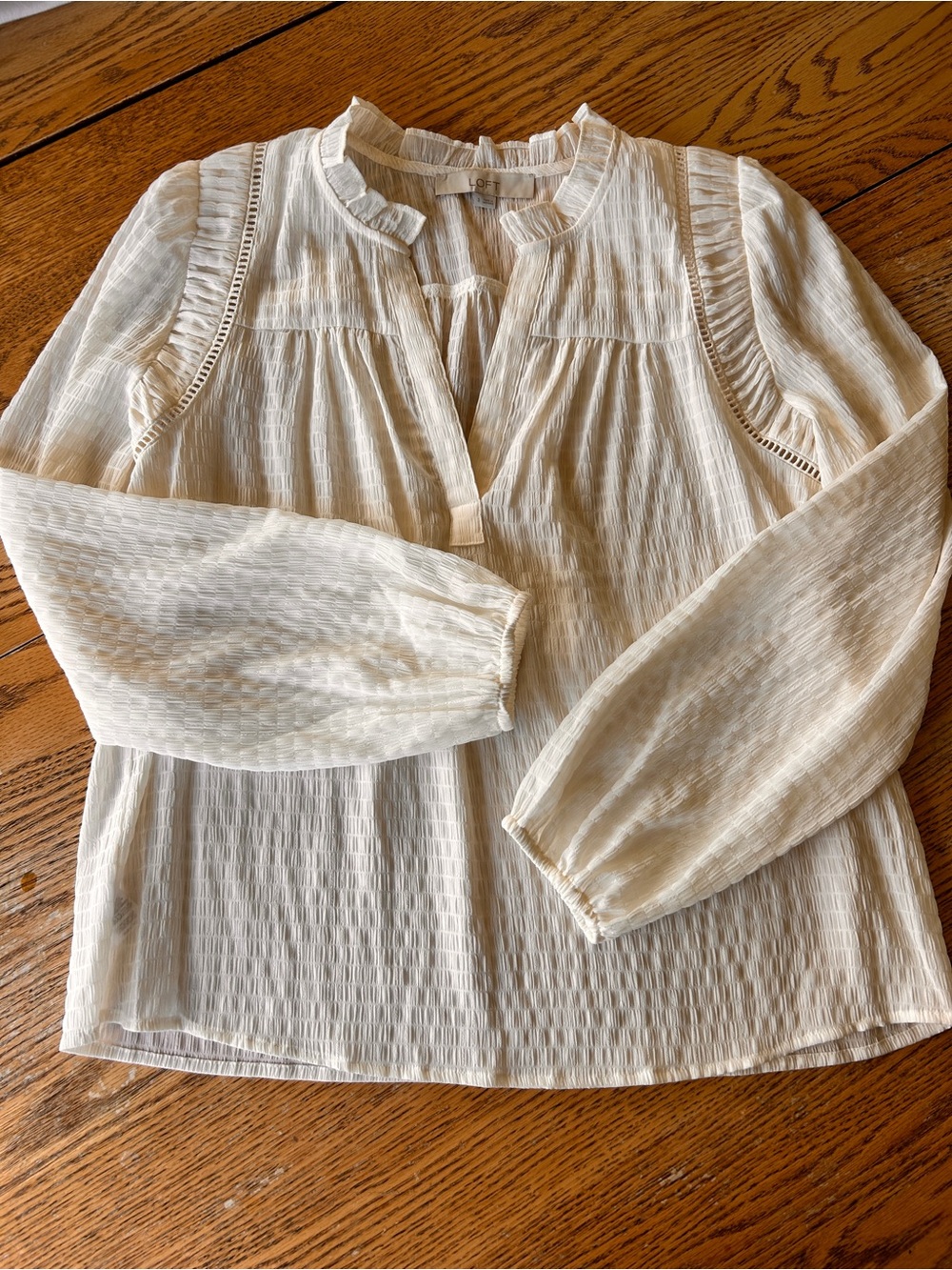 Loft Semi Sheer Cream Colored Textured Blouse - Size S/M
